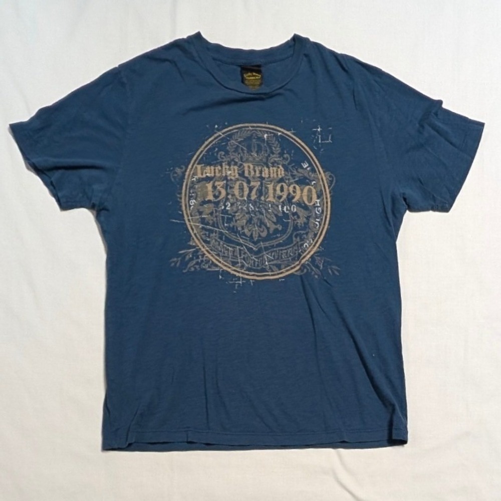 Lucky Brand Men's Classic Fit T-Shirt Blue Graphic Crest Medium Made in USA